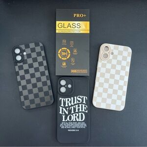 BNNU Checkered Phone Case Set with Screen Protector iPhone 16 Plus